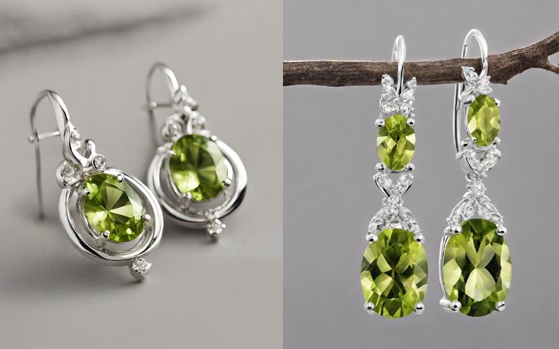 peridot earrings, peridot gemstone earrings, silver earrings for women, peridot earrings for women